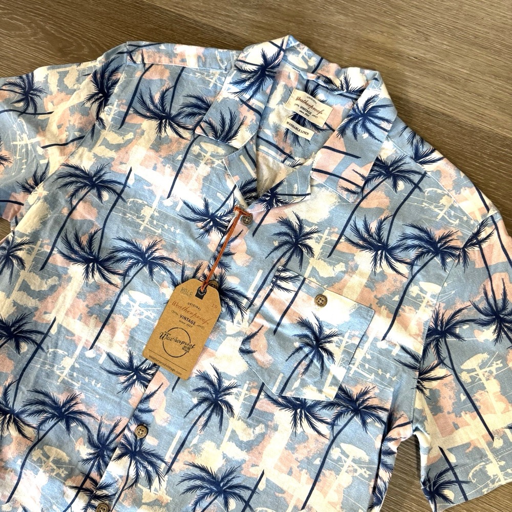 NWT Weatherproof Vintage Short Sleeve Washable Linen Hawaiian Shirt Men's XL